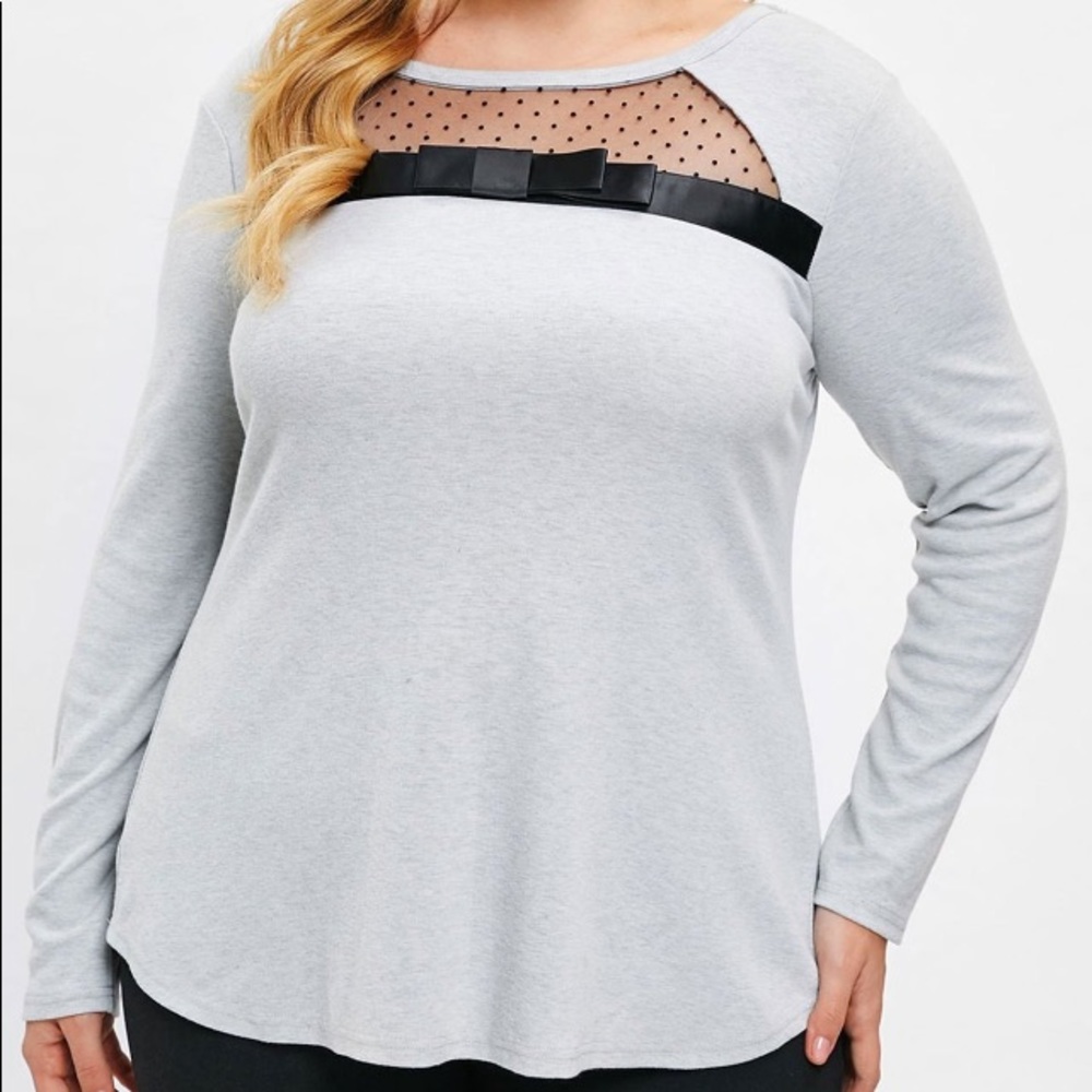 ⤵️PRICE! Mesh Panel Bowknot Tee